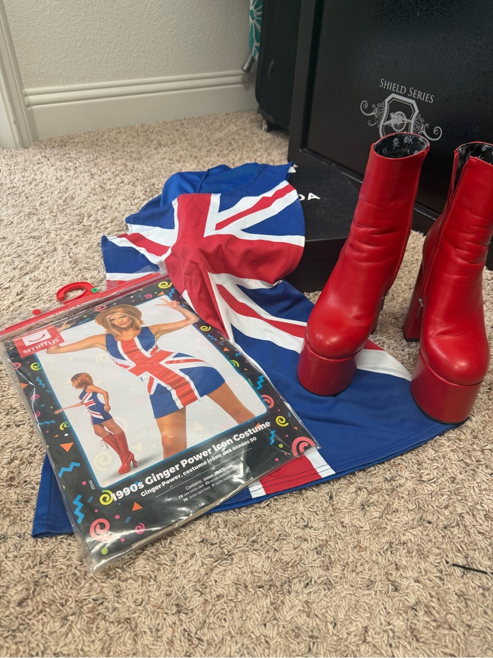 Spice Girls Mini Dress with Red Platform Boots - Blue/Red/White